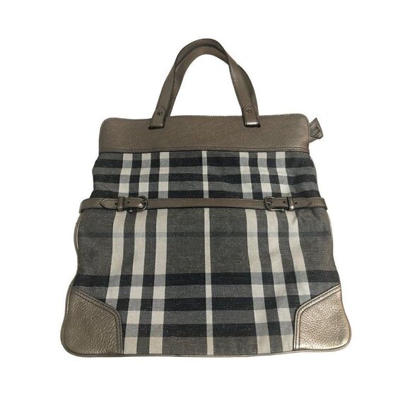Burberry Metallic Beige Beat Check Canvas Leather Tote Bag - Picture 1 of 6